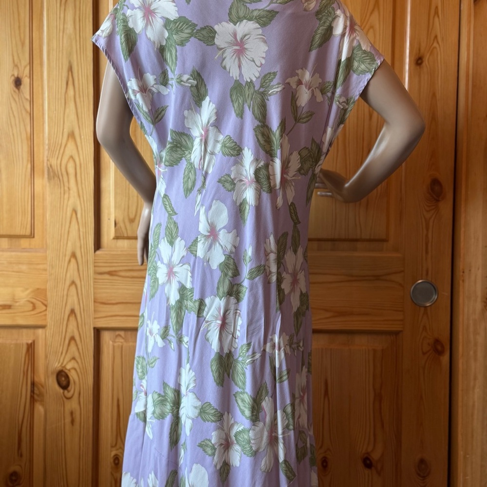 Vintage Kaua’iana Hawaiian Maxi Dress XL Tropical Floral Rayon Handkerchief Hem - Picture 10 of 15
